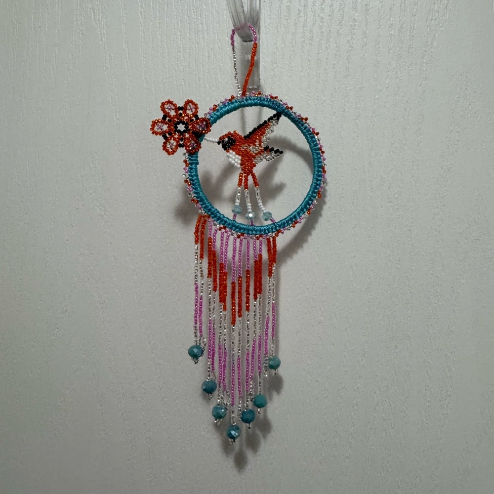 Huichol Beaded Hummingbird Dreamcatcher